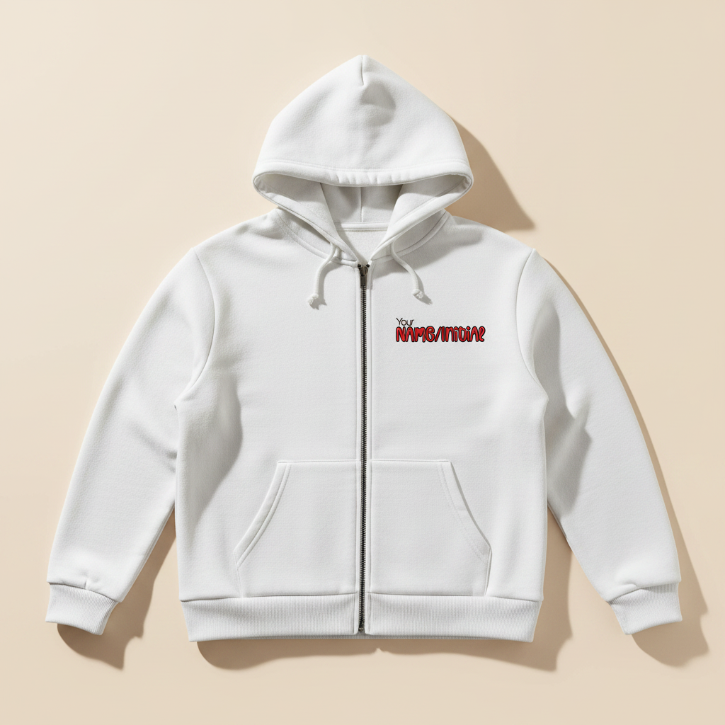 Custom Name Zip Hoodie – Personalized Black & White