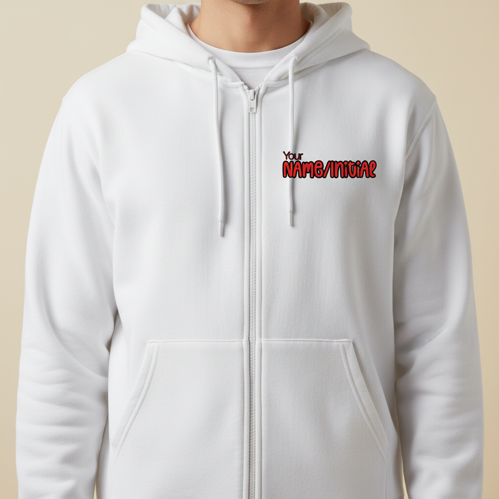 Custom Name Zip Hoodie – Personalized Black & White