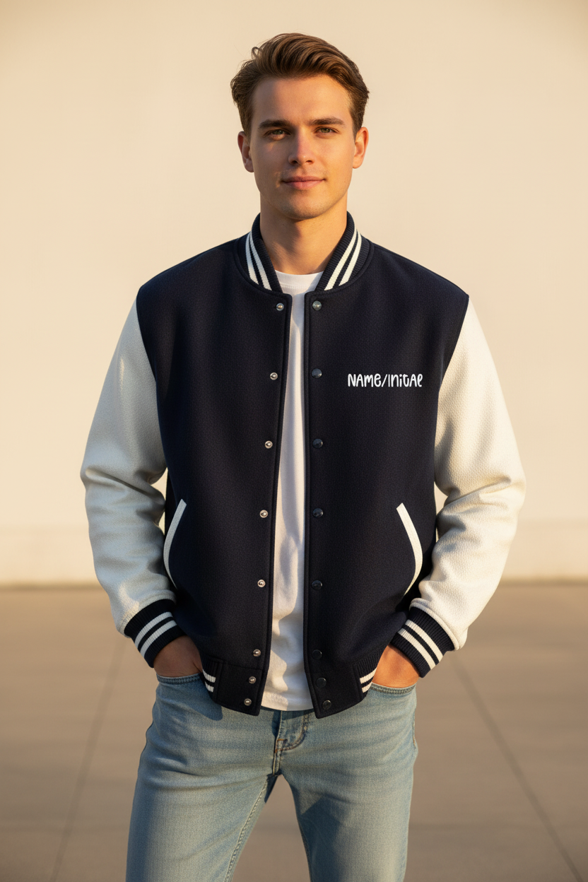 Custom Name Varsity Jacket – 300 GSM 100% Cotton, Unisex