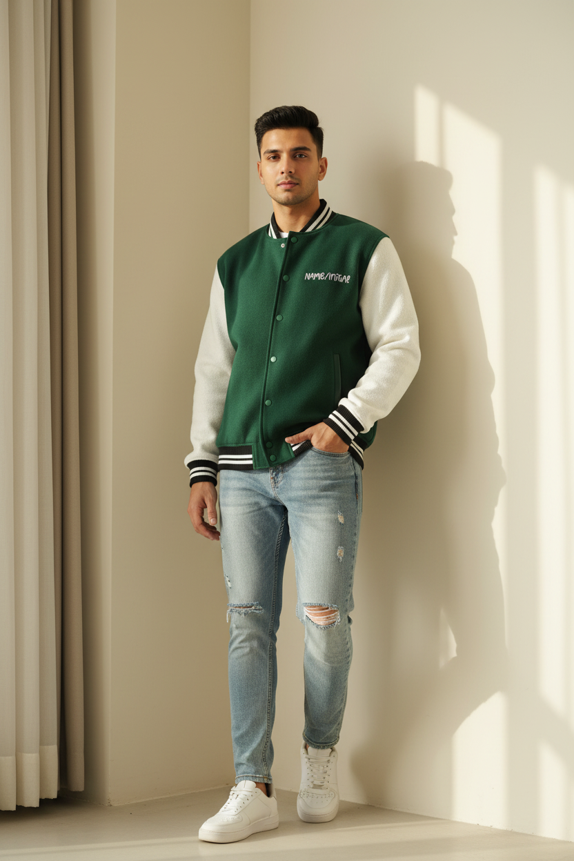 Custom Name Varsity Jacket – 300 GSM 100% Cotton, Unisex