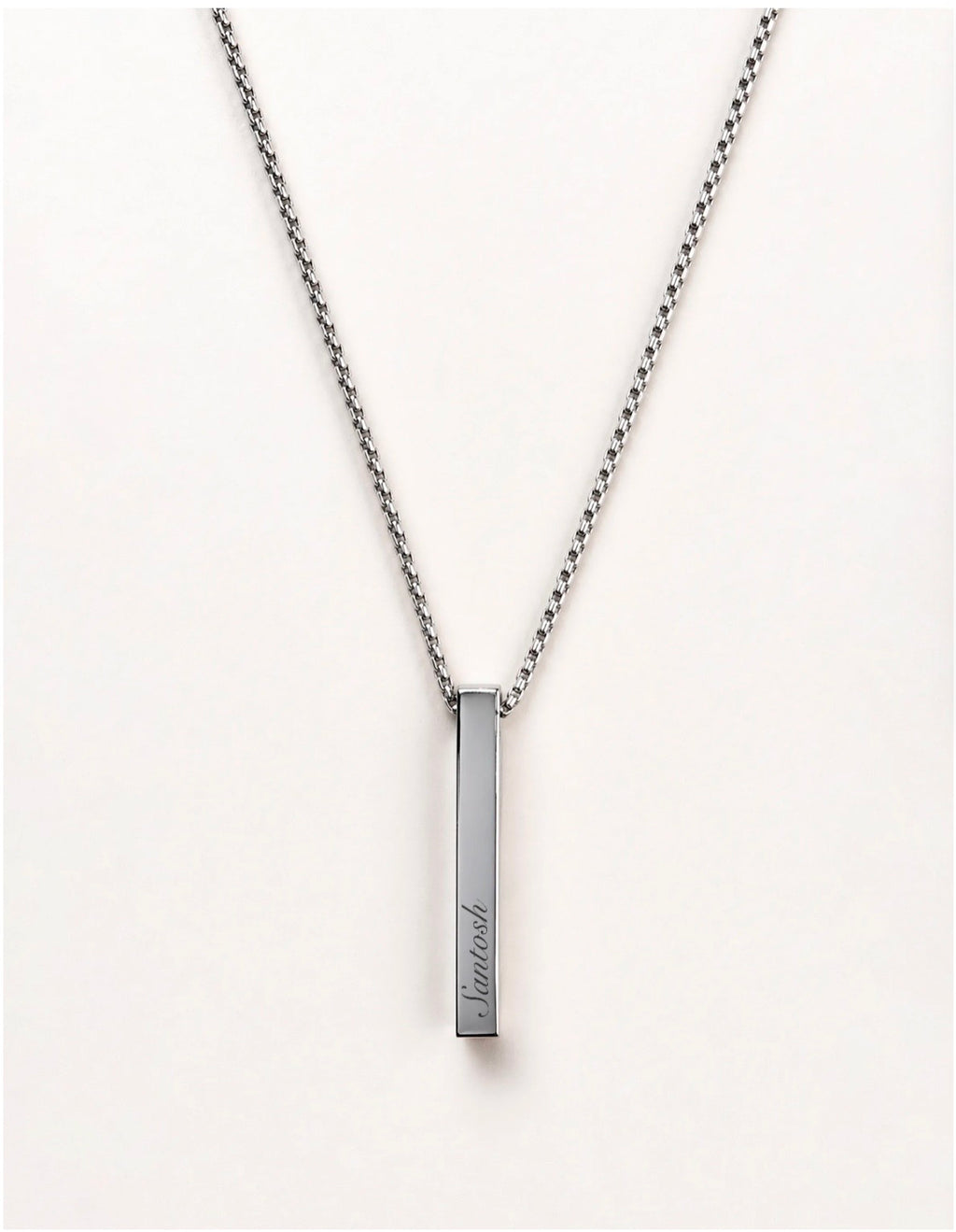 Custom engraved bar pendant necklace - Santosh engraving close-up