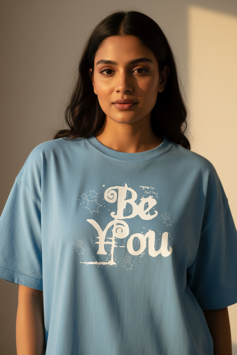 Baby Blue Tee – Female Model