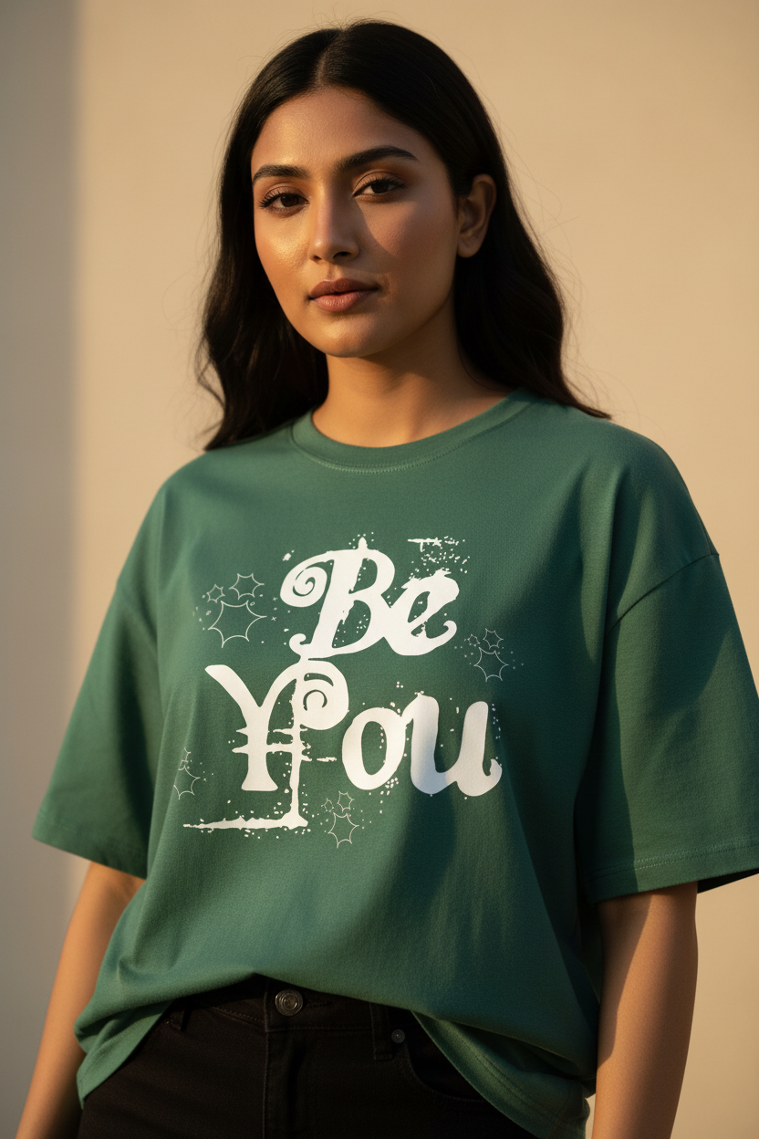 Bottle Green Tee – Female Model