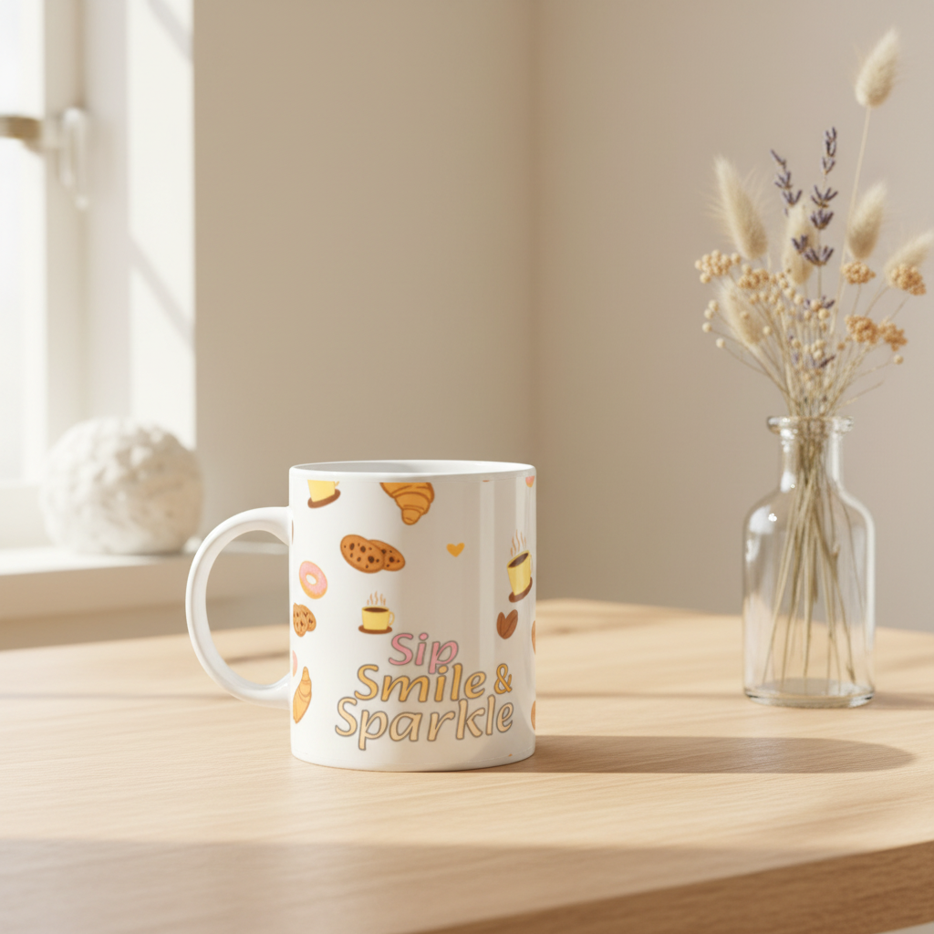 Sip Smile & Sparkle Mug – Desk Lifestyle