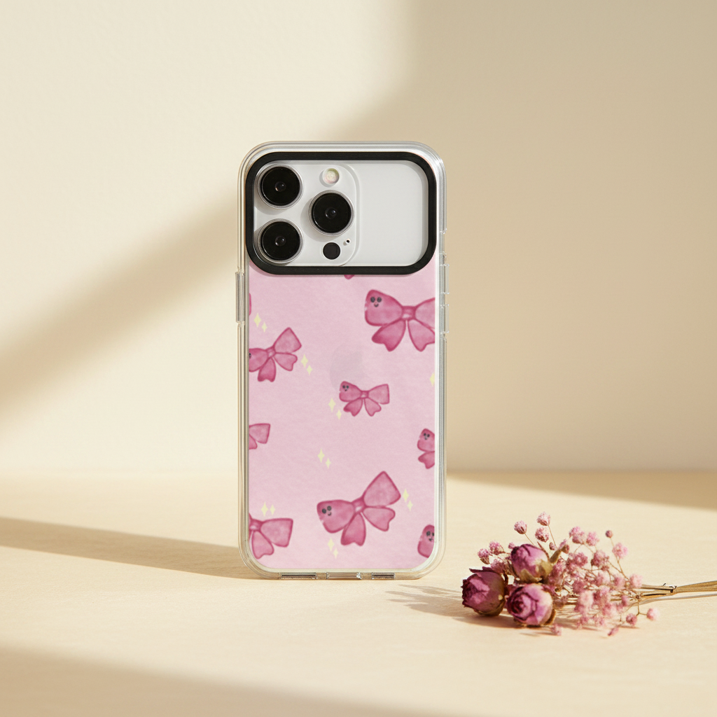 Pink Bow iPhone Case - Flat Lay