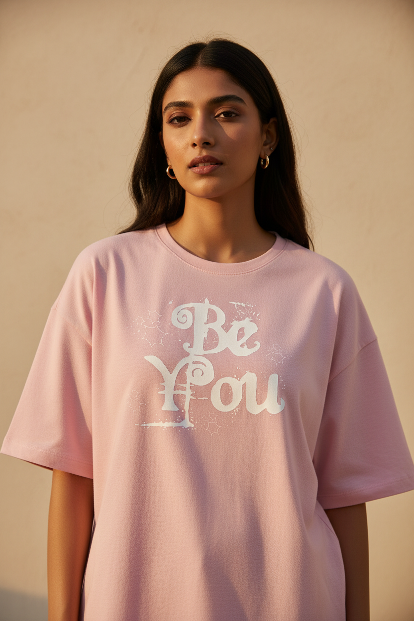 Light Baby Pink Tee – Female Model