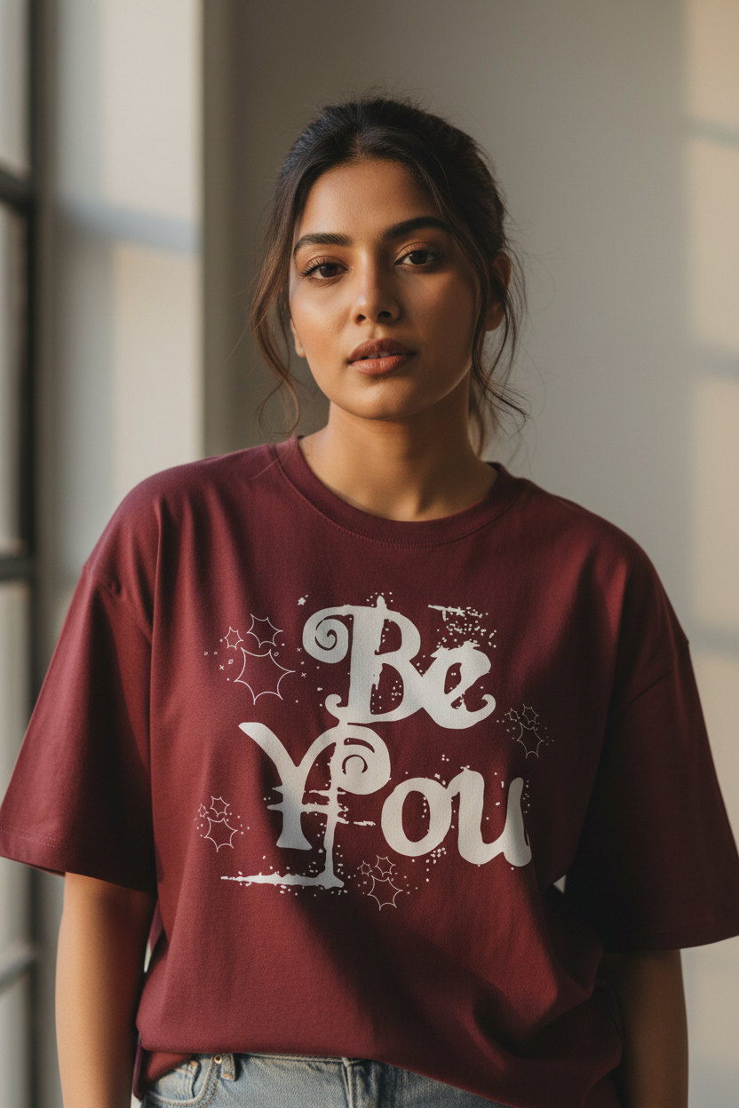 Maroon Tee – Female Model