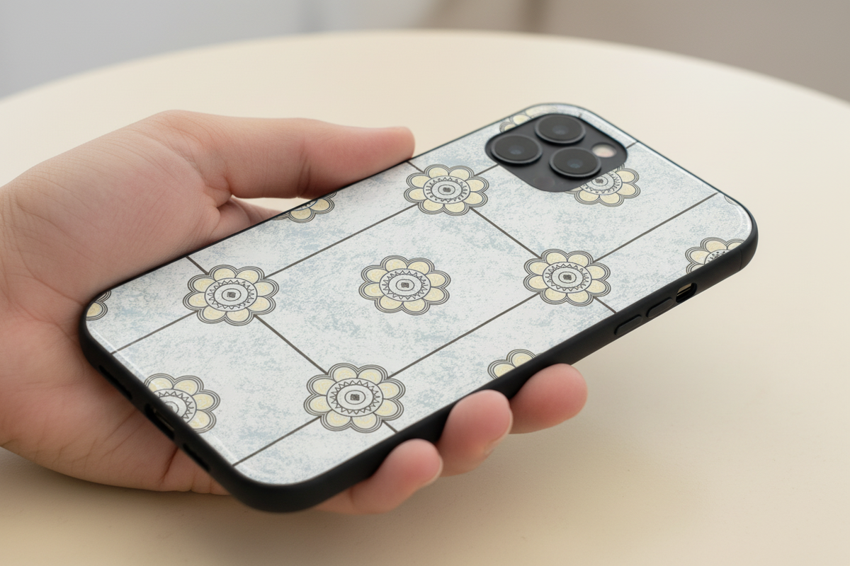 Yellow ornamental case mockup